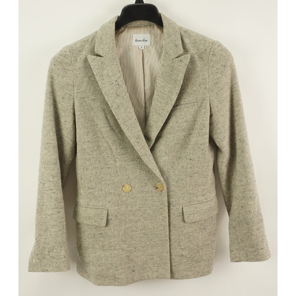 Steven Alan Wool Linen Silk Tweed Women's Size 6 Beige Fleck Peak Lapel Blazer